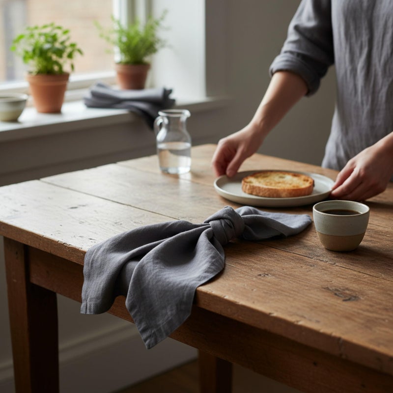Eight Owls Linen Napkins â€“100% French Flax â€“ Stonewashed Pure Linen Cloth Napkins - Size 18 Inch x 18 Inch â€“ Set of 4 (Mid Gray) - Image 3